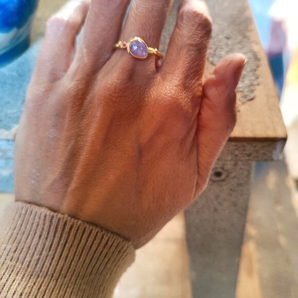 Sapphire ring. 14K Yellow gold ring with Pink Sapphire & small Ruby. Unique ring - Picture 12 of 14